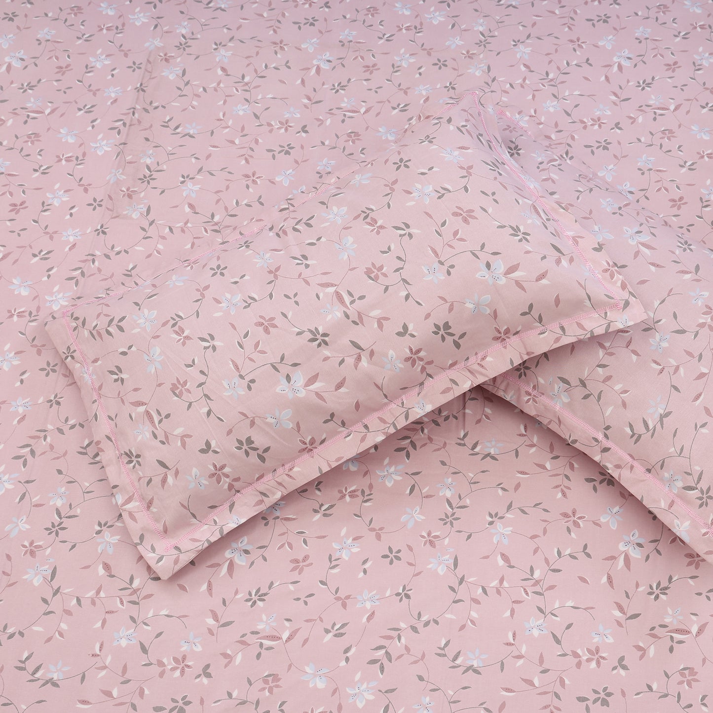 Crest Bed Sheet with Pillow Cover Stripes Pink