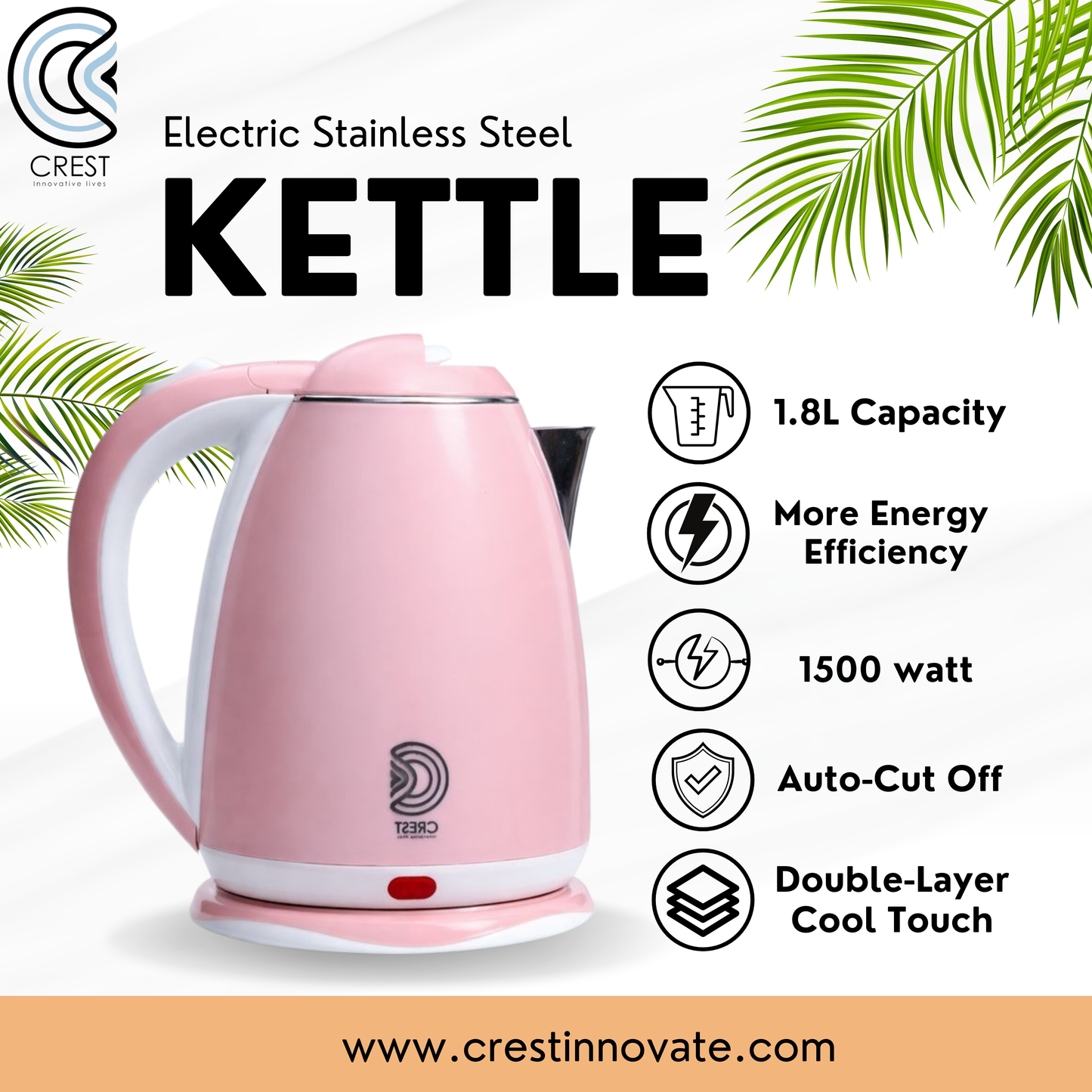 Galaxy Electric Kettle 1500 Watt, 1.8 Liter|Pink