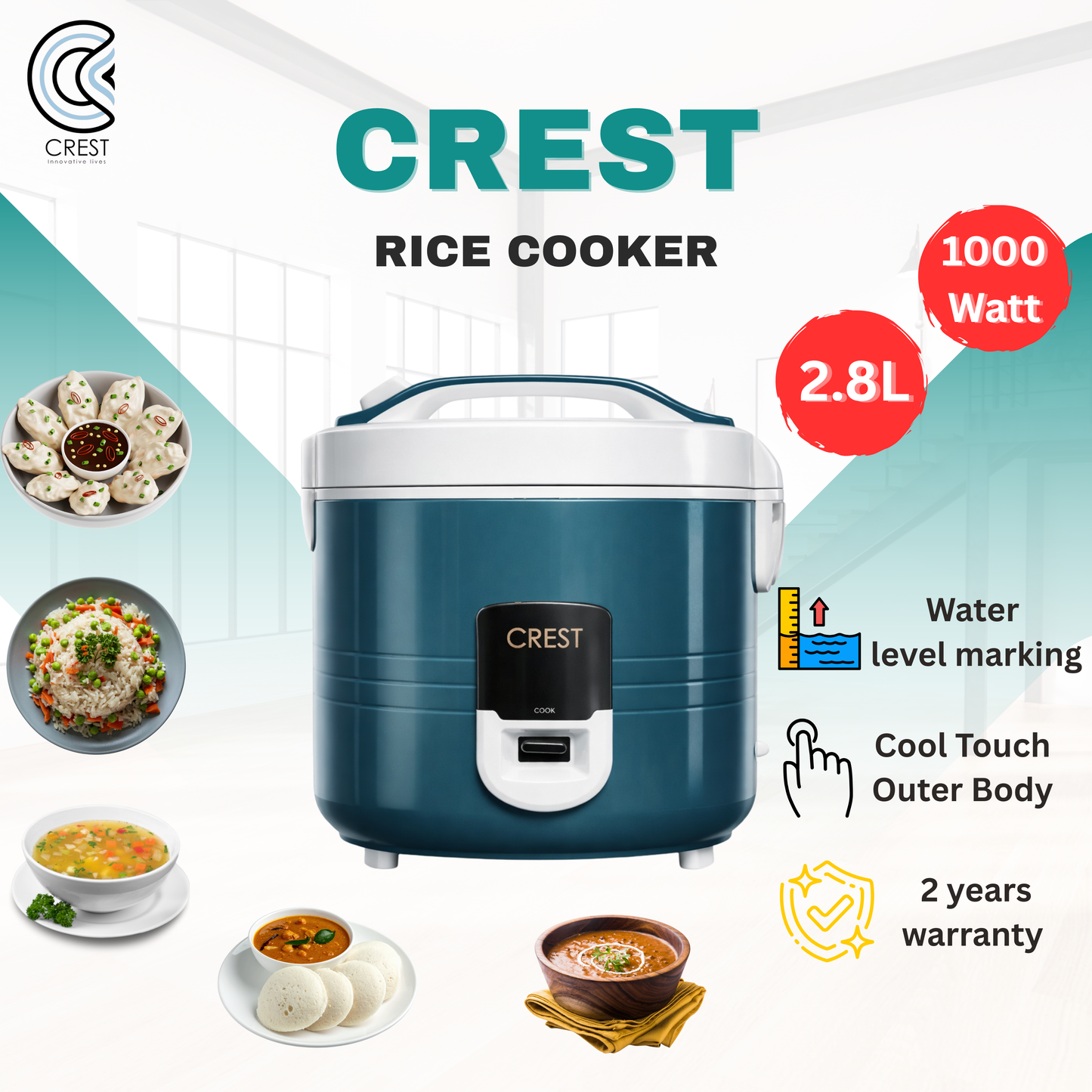 Crest 2.8L Electric Rice Cooker 1000W