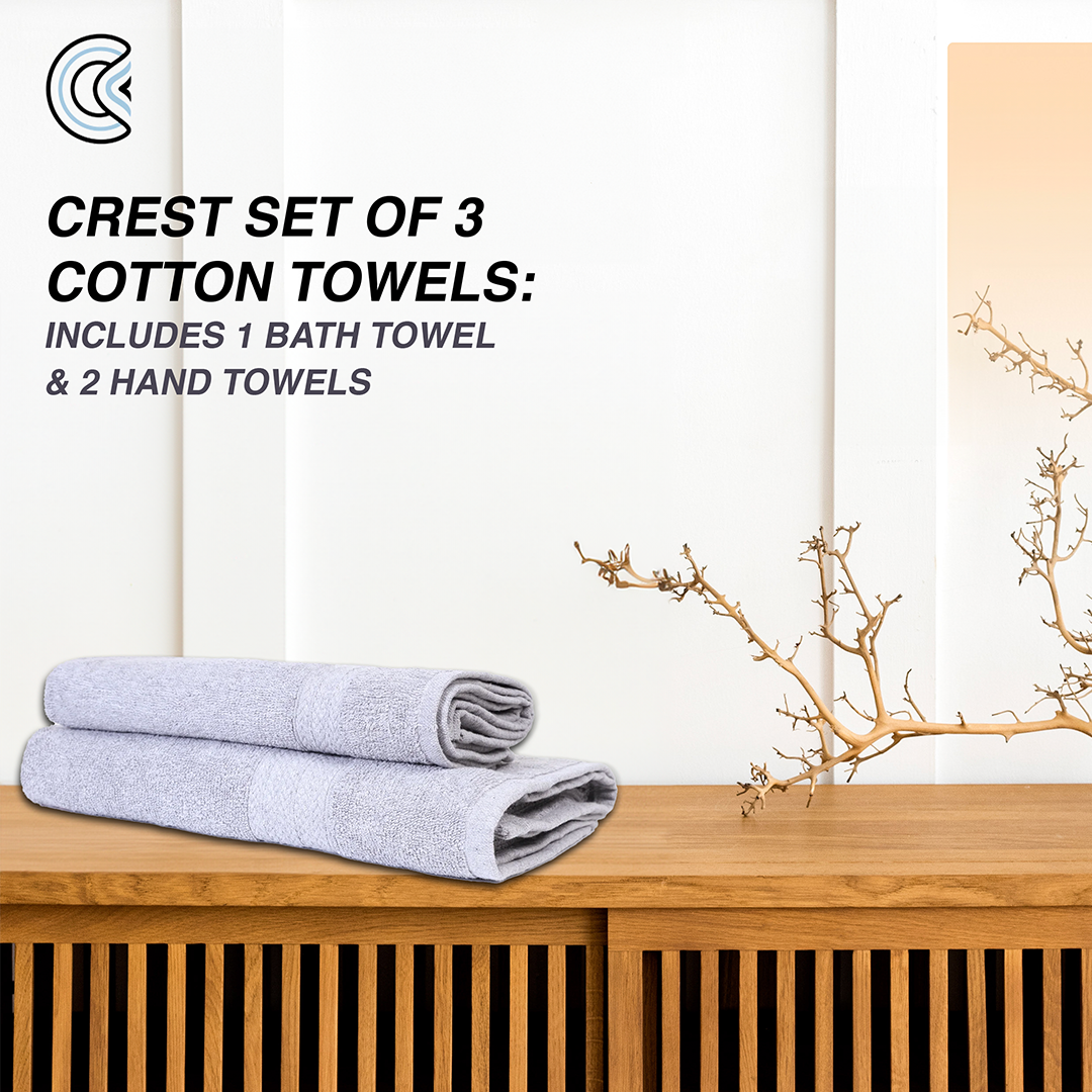 Crest Set of 3 Cotton Bath & Hand Towels