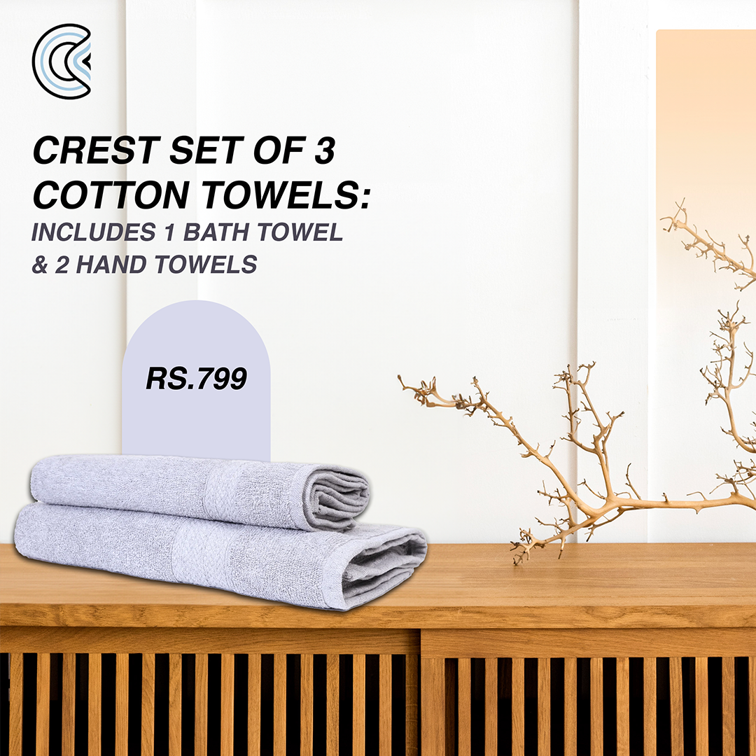 Crest Set of 3 Cotton Bath & Hand Towels