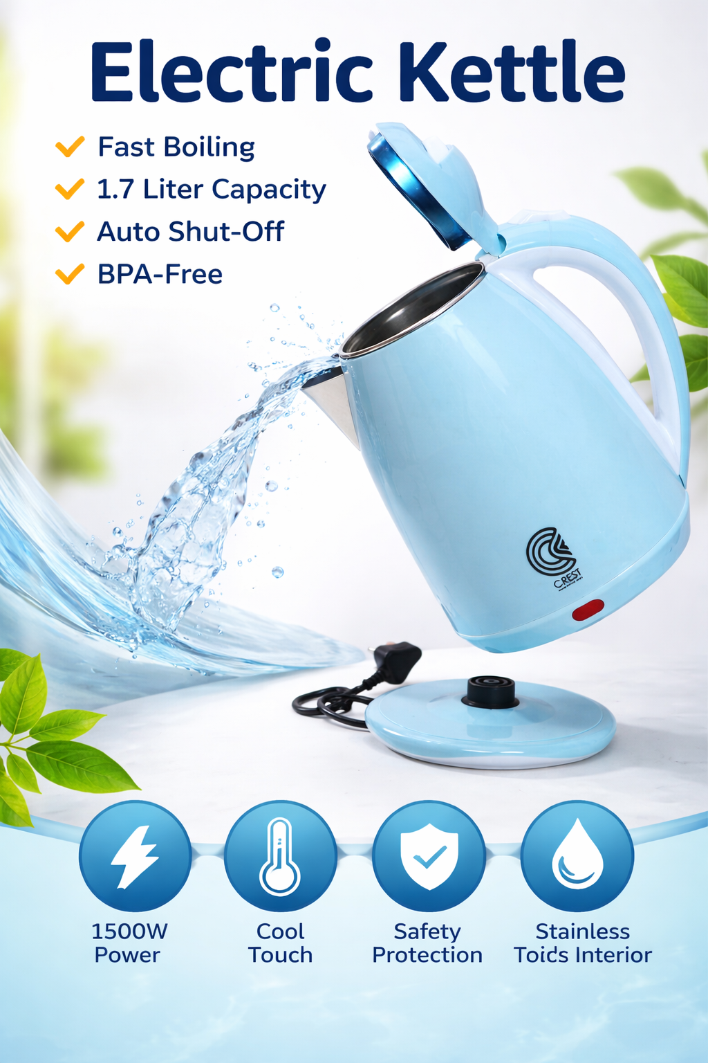 Galaxy Electric Kettle 1500 Watt, 1.8 Liter