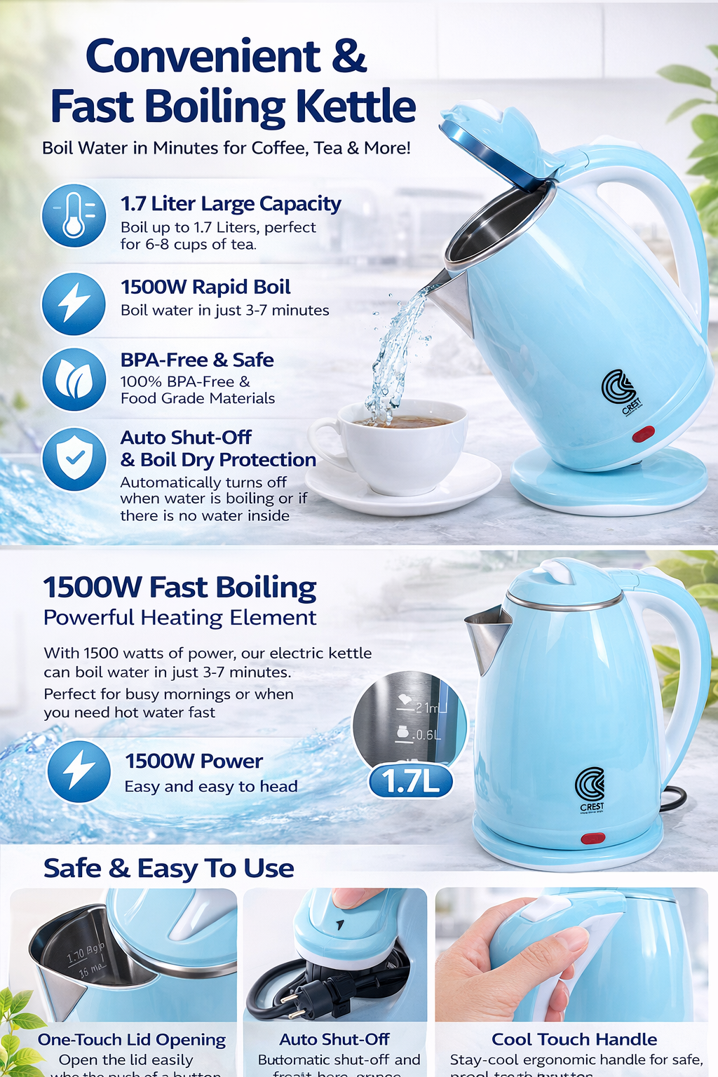 Galaxy Electric Kettle 1500 Watt, 1.8 Liter
