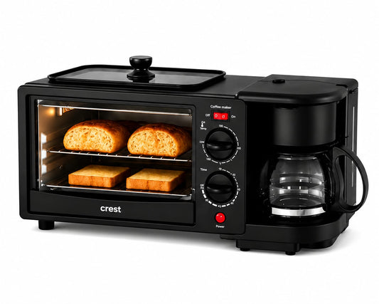 ProChef  3 in 1 Breakfast Maker With Oven Toaster Griller, Coffee Maker, Frying Pan | Adjustable Temperature & Timer, Bake, Grill & Toast- Black