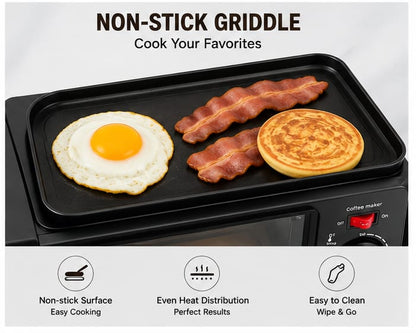 ProChef  3 in 1 Breakfast Maker With Oven Toaster Griller, Coffee Maker, Frying Pan | Adjustable Temperature & Timer, Bake, Grill & Toast- Black