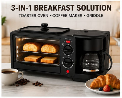 ProChef  3 in 1 Breakfast Maker With Oven Toaster Griller, Coffee Maker, Frying Pan | Adjustable Temperature & Timer, Bake, Grill & Toast- Black