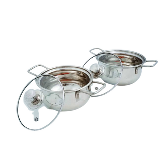 Crest Stainless Steel Handi With Glass Lid pack of 2