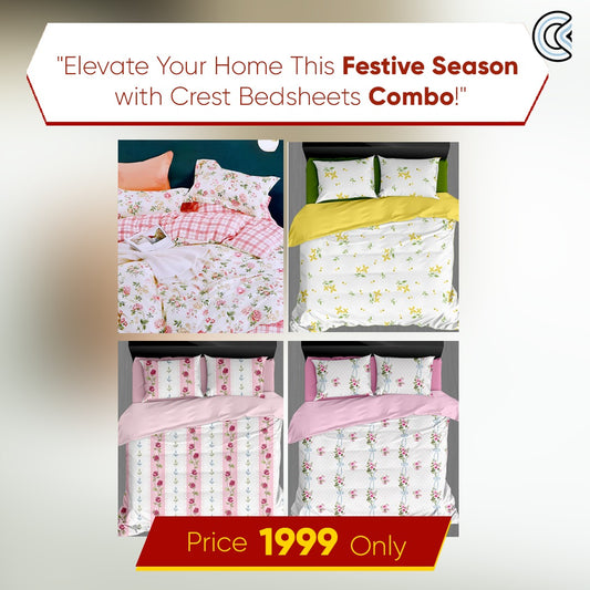 Crest Combo Offer Pack of 4 Bedsheet